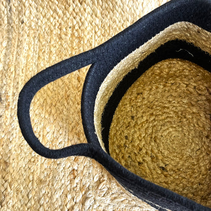 Jute Braided Multipurpose Storage Basket Organizer with Handles – Black & Jute