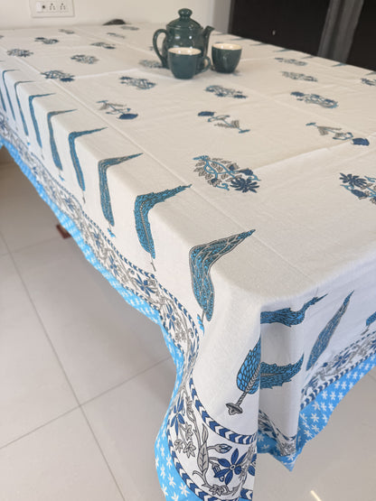 Blue and White Cotton Handblock Dining Table Cover