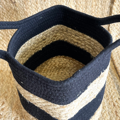 Jute Braided Multipurpose Storage Basket Organizer with Handles – Black & Jute