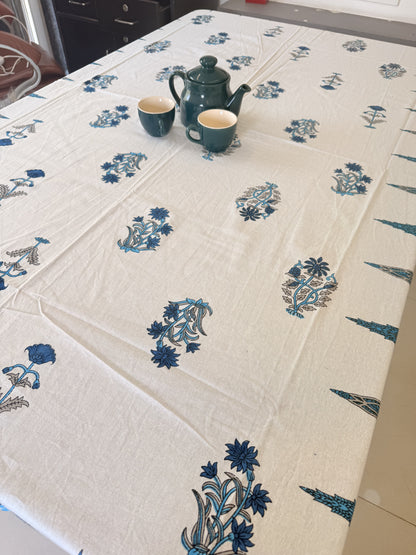 Blue and White Cotton Handblock Dining Table Cover