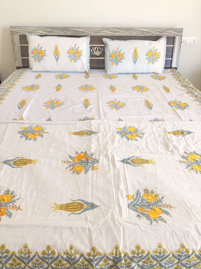 Yellow Pomegranate Floral Double Bed Dohar
