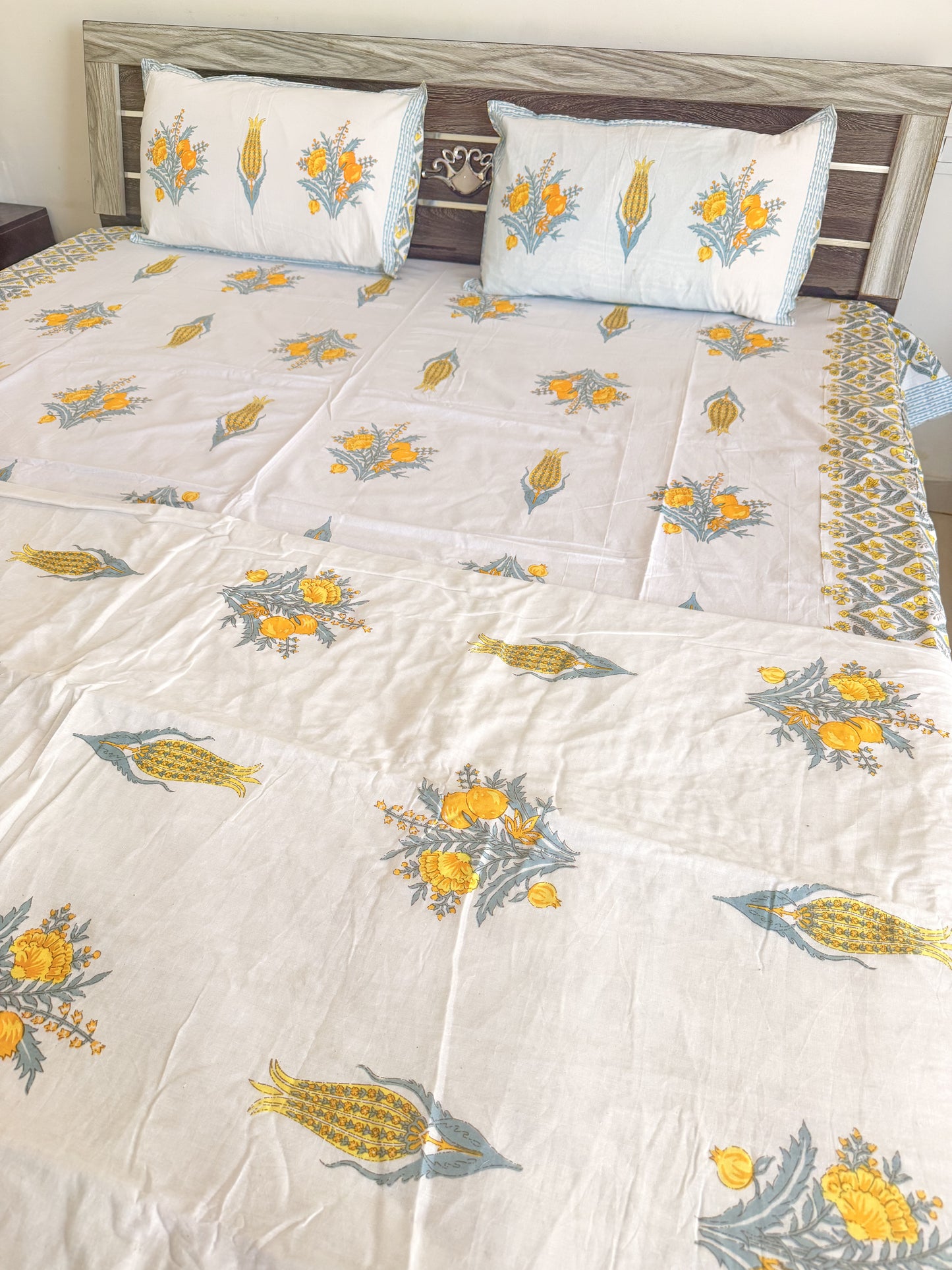 Yellow Pomegranate Floral Double Bed Dohar