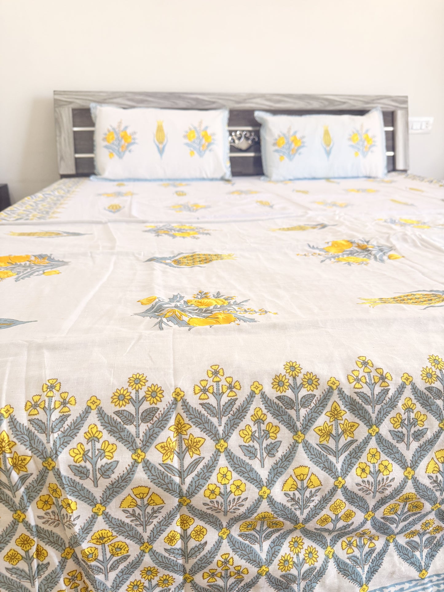 Yellow Pomegranate Floral Double Bed Dohar
