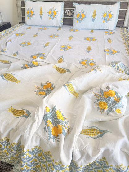 Yellow Pomegranate Floral Double Bed Dohar