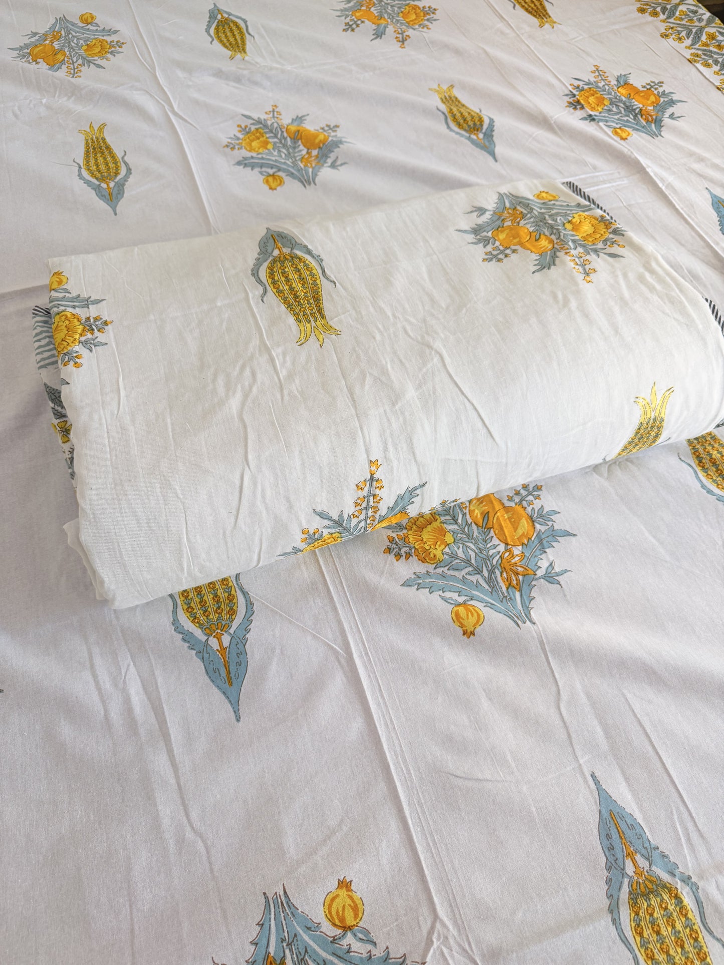 Yellow Pomegranate Floral Double Bed Dohar