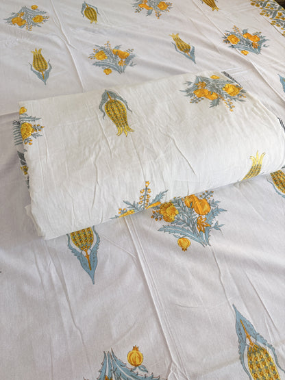 Yellow Pomegranate Floral Double Bed Dohar