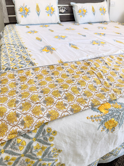 Yellow Pomegranate Floral Double Bed Dohar