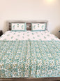 Green Single Floral Handblock Double Bedsheet