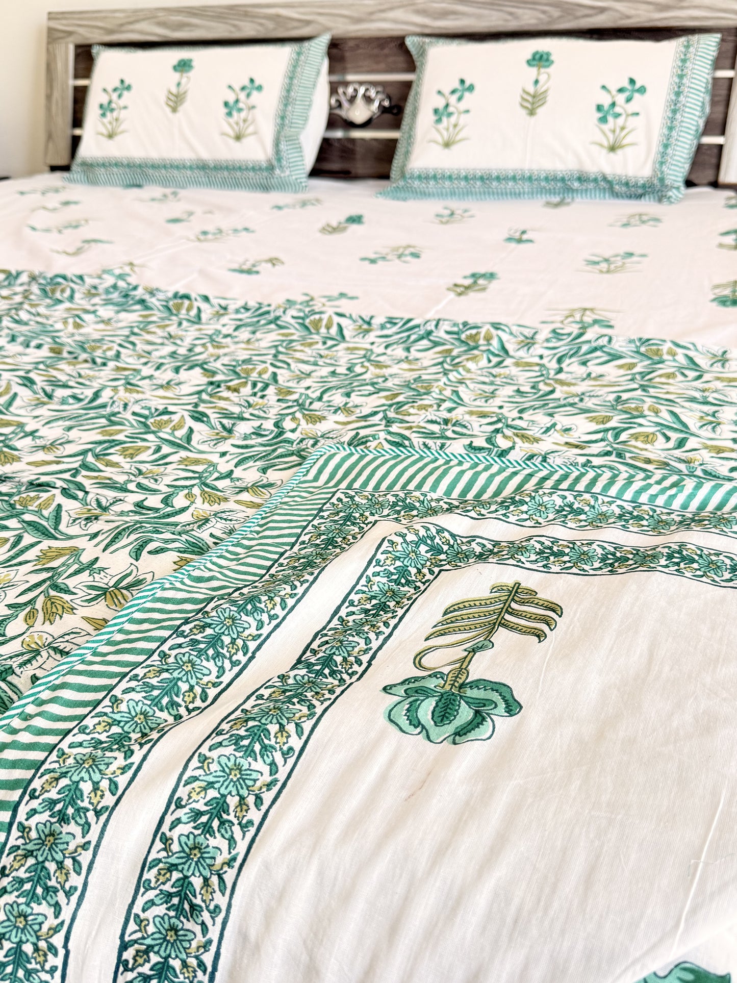 Single Green Floral Double Bed Dohar