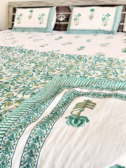 Single Green Floral Double Bed Dohar