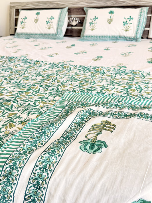 Single Green Floral Double Bed Dohar