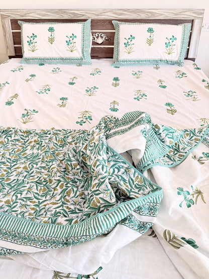 Single Green Floral Double Bed Dohar