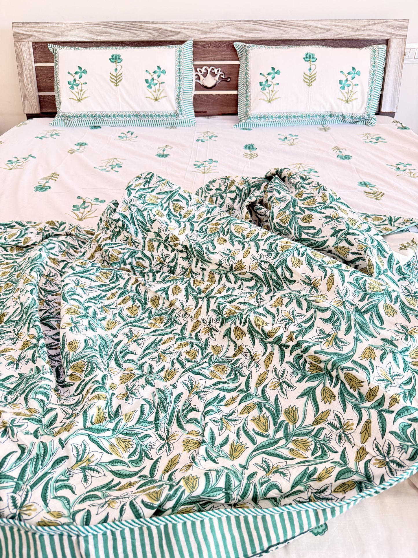 Single Green Floral Double Bed Dohar