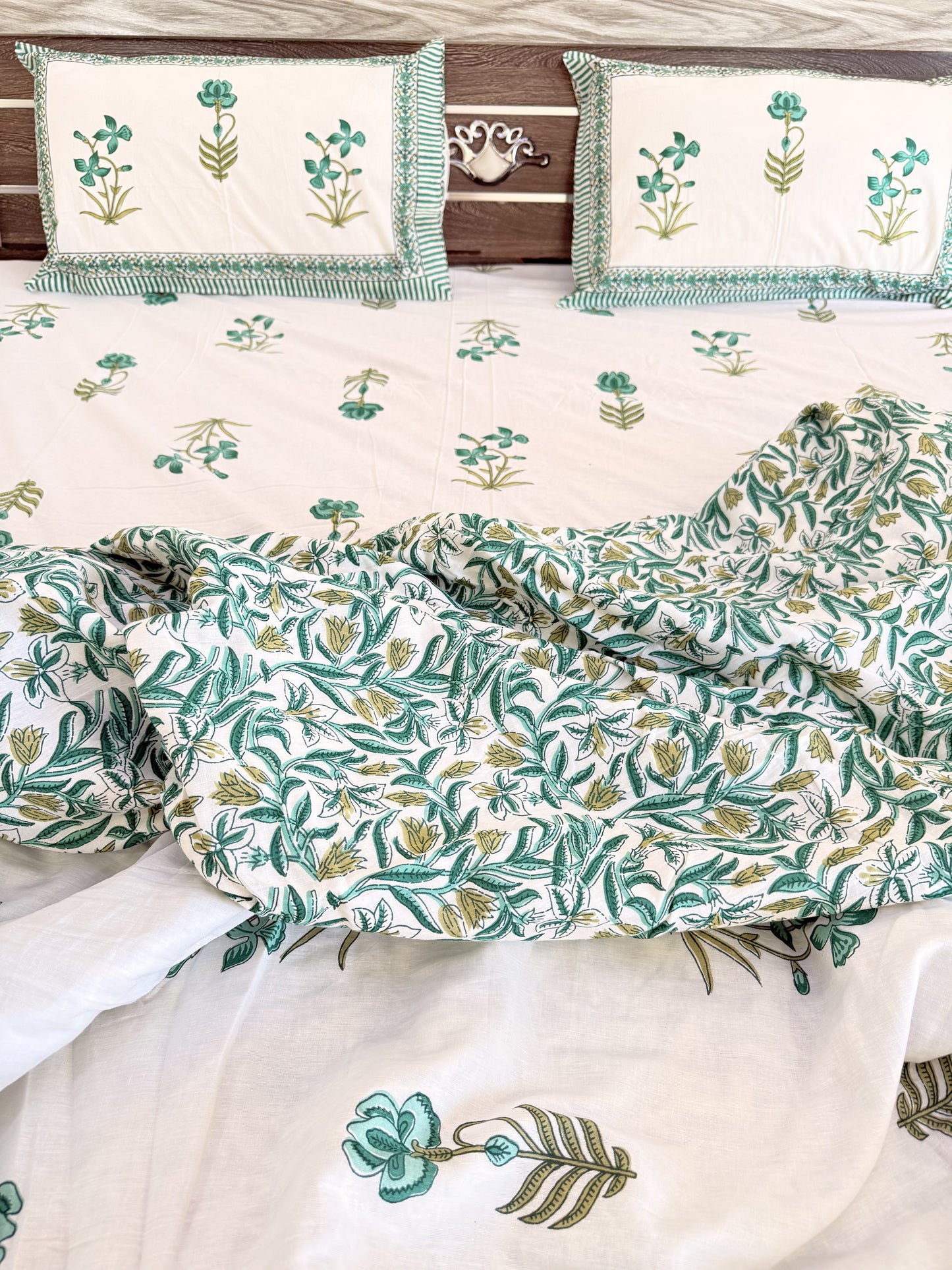 Single Green Floral Double Bed Dohar