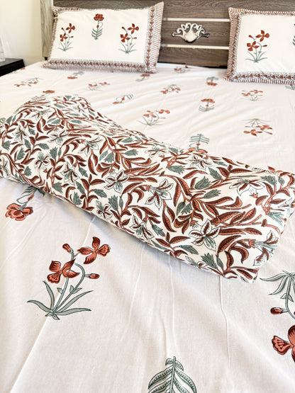 Red Single Floral Double Dohar, Bedsheet and Pillow Cover Set