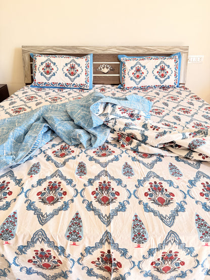 Blue Double Dohar and Double Bedsheet Set