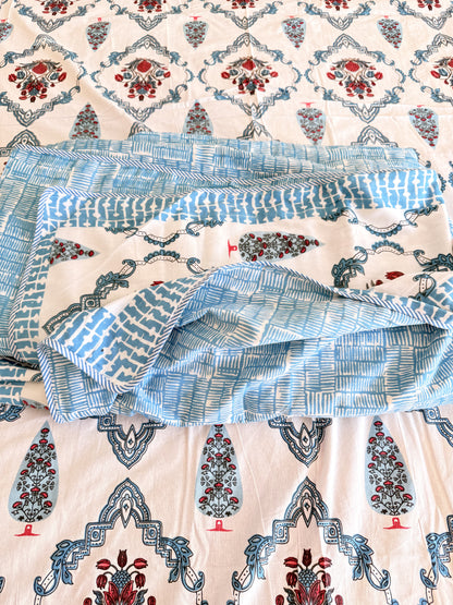 Blue Double Dohar and Double Bedsheet Set