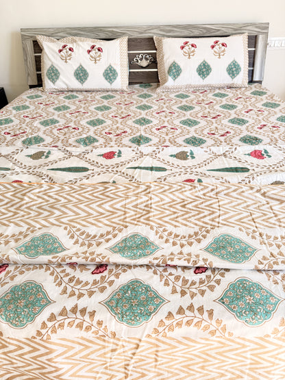 Brown wave Handblock Cotton Double Dohar with Double Bedsheet
