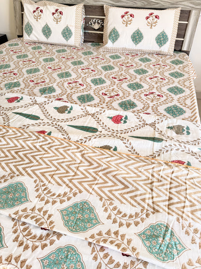 Brown Wave Handblock Double Bedsheet