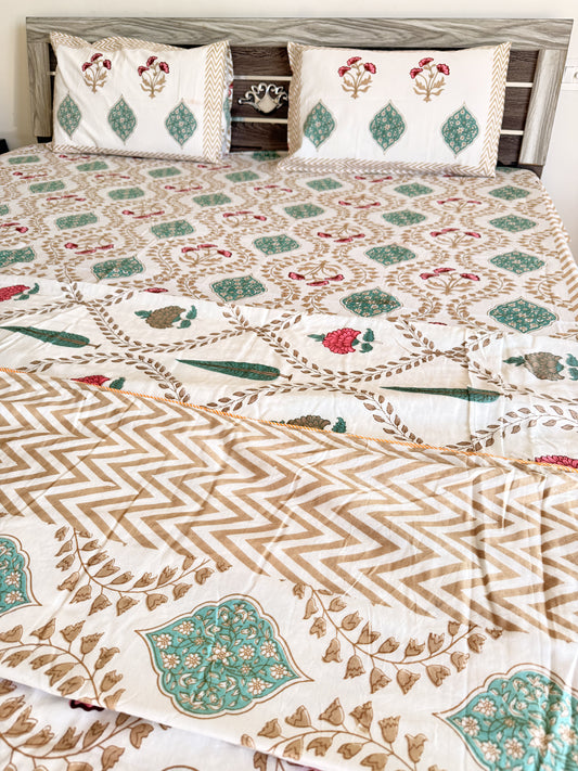 Brown Wave Handblock Double Bedsheet