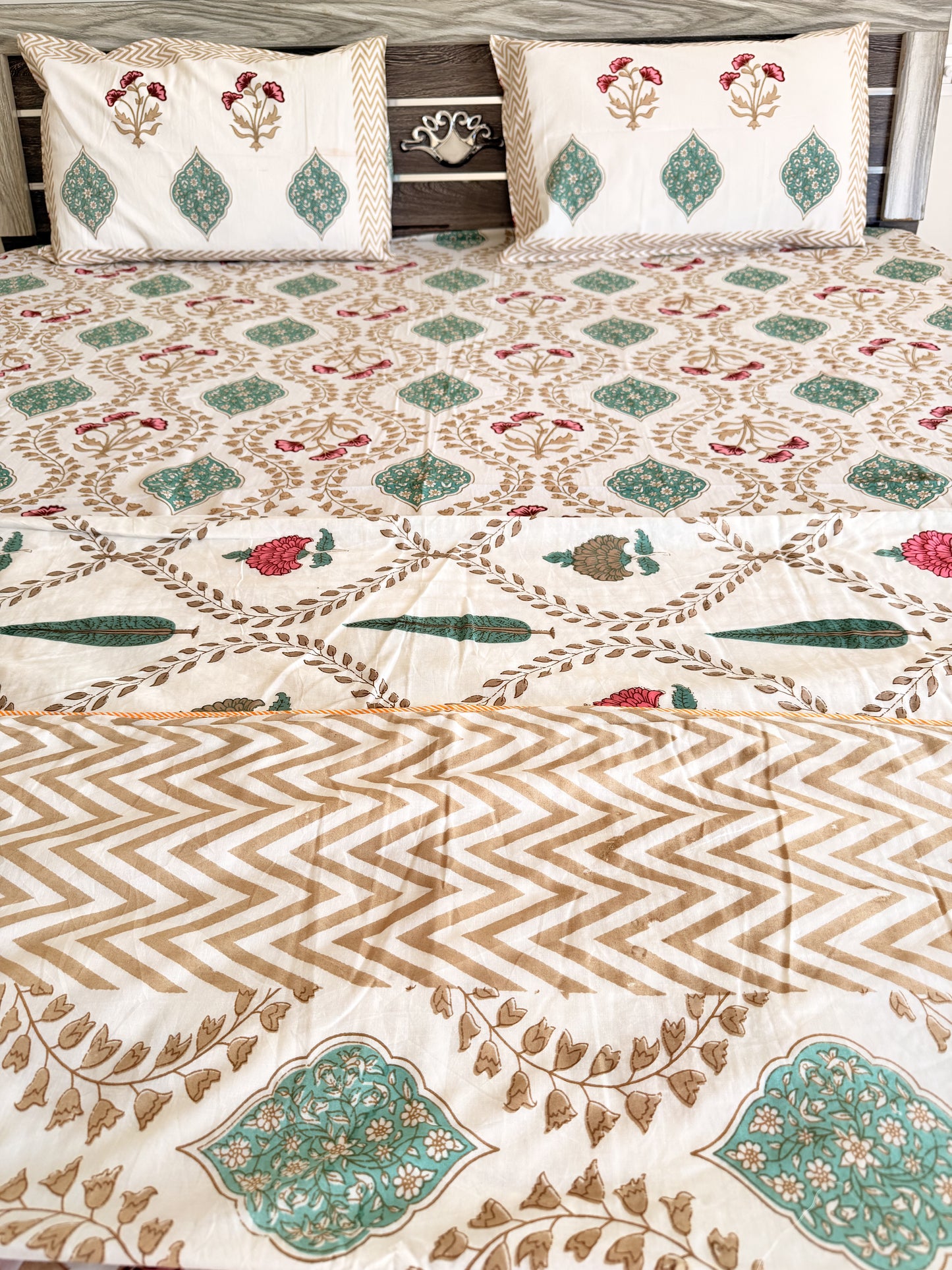 Brown Wave Handblock Double Bedsheet