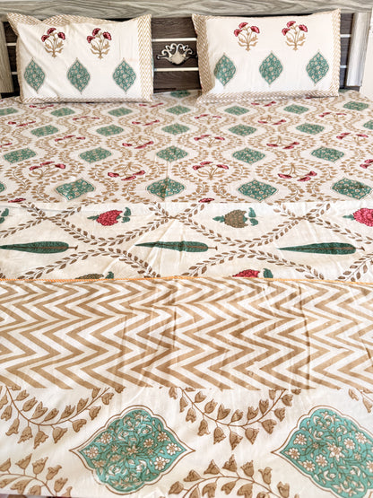 Brown Wave Handblock Double Bedsheet
