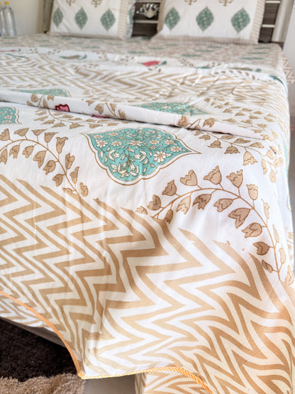 Brown Wave Handblock Double Bedsheet