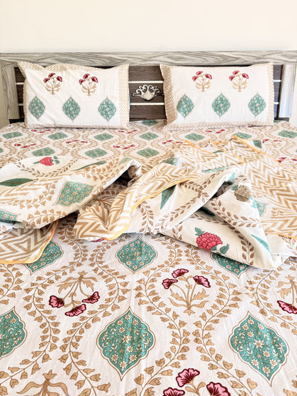 Brown wave Handblock Cotton Double Dohar with Double Bedsheet