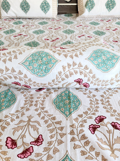 Brown wave Handblock Cotton Double Dohar with Double Bedsheet