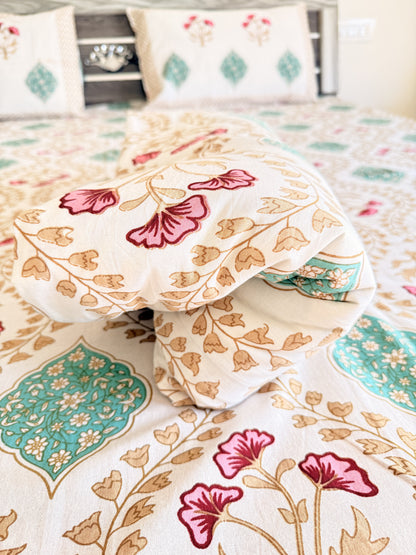 Brown wave Handblock Cotton Double Dohar with Double Bedsheet