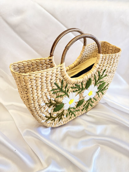 White Daisy U-Shaped Kauna Embroidery Bag