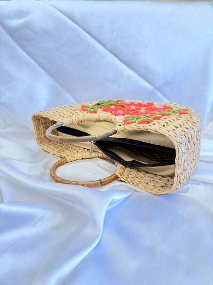 Red Blossom U-Shaped Kauna Embroidery Bag