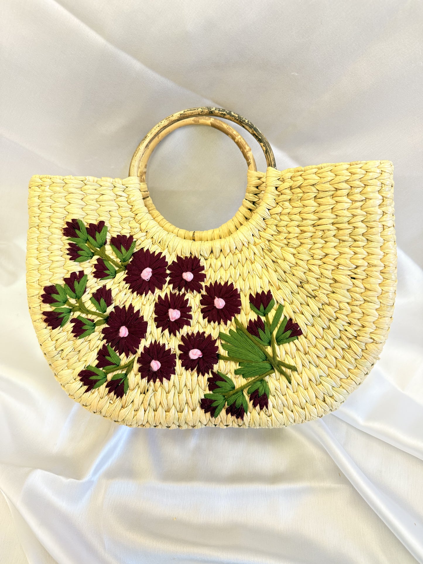 Maroon Blossom U-Shaped kauna Embroidery Bag