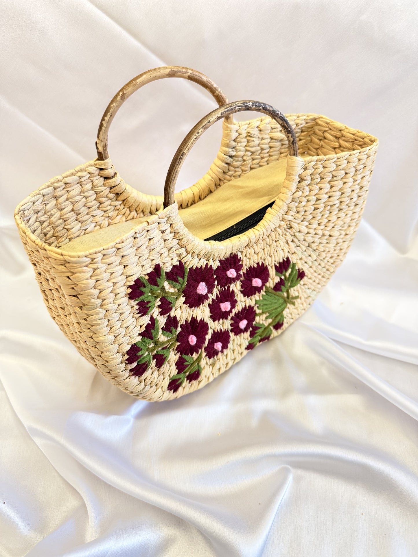 Maroon Blossom U-Shaped kauna Embroidery Bag