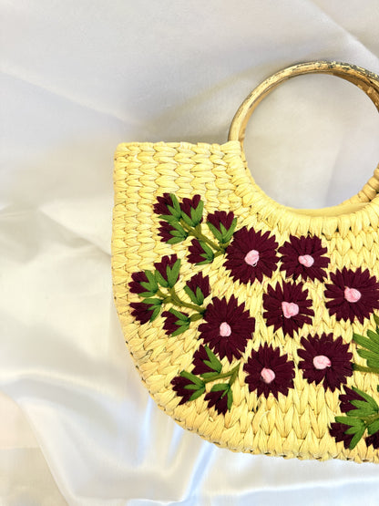 Maroon Blossom U-Shaped kauna Embroidery Bag