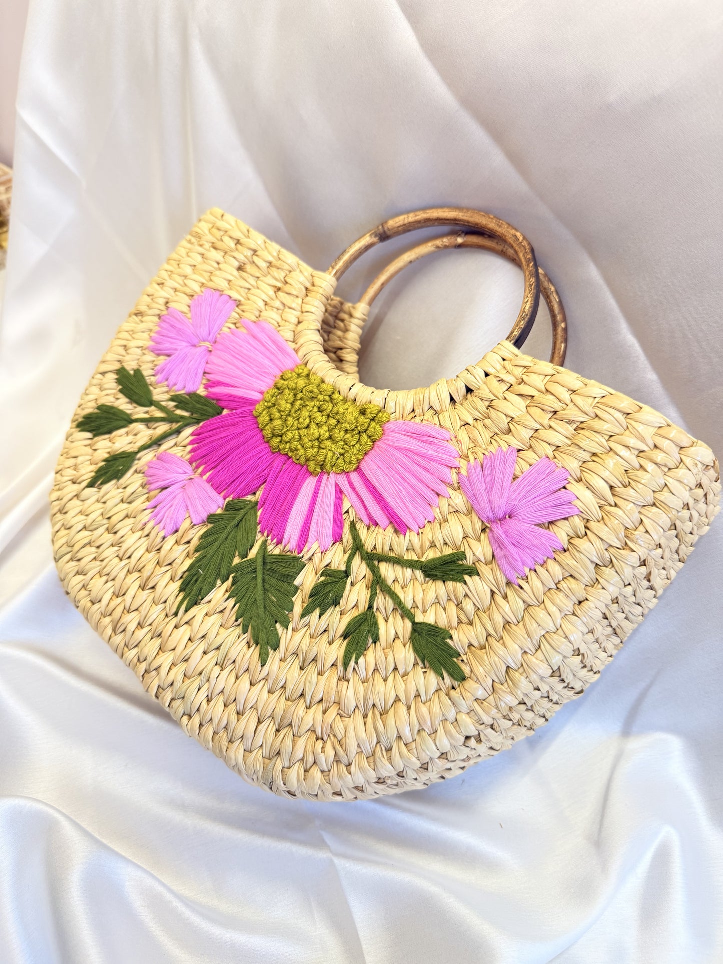 Pink Big Floral U-Shaped Kauna Embroidery Bag