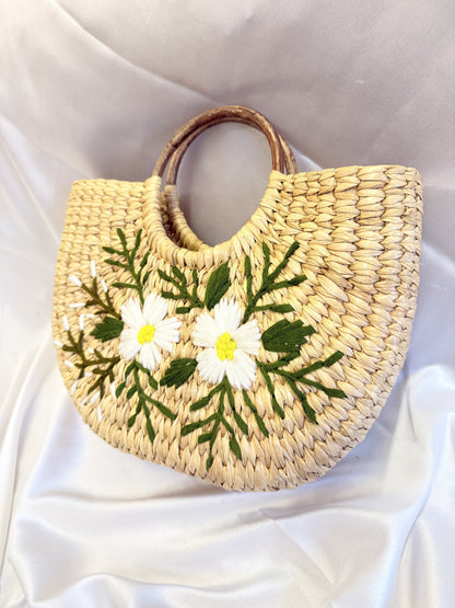 White Daisy U-Shaped Kauna Embroidery Bag