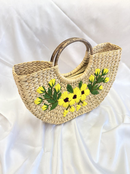 Yellow Daisy U-Shaped Kauna Embroidery Bag