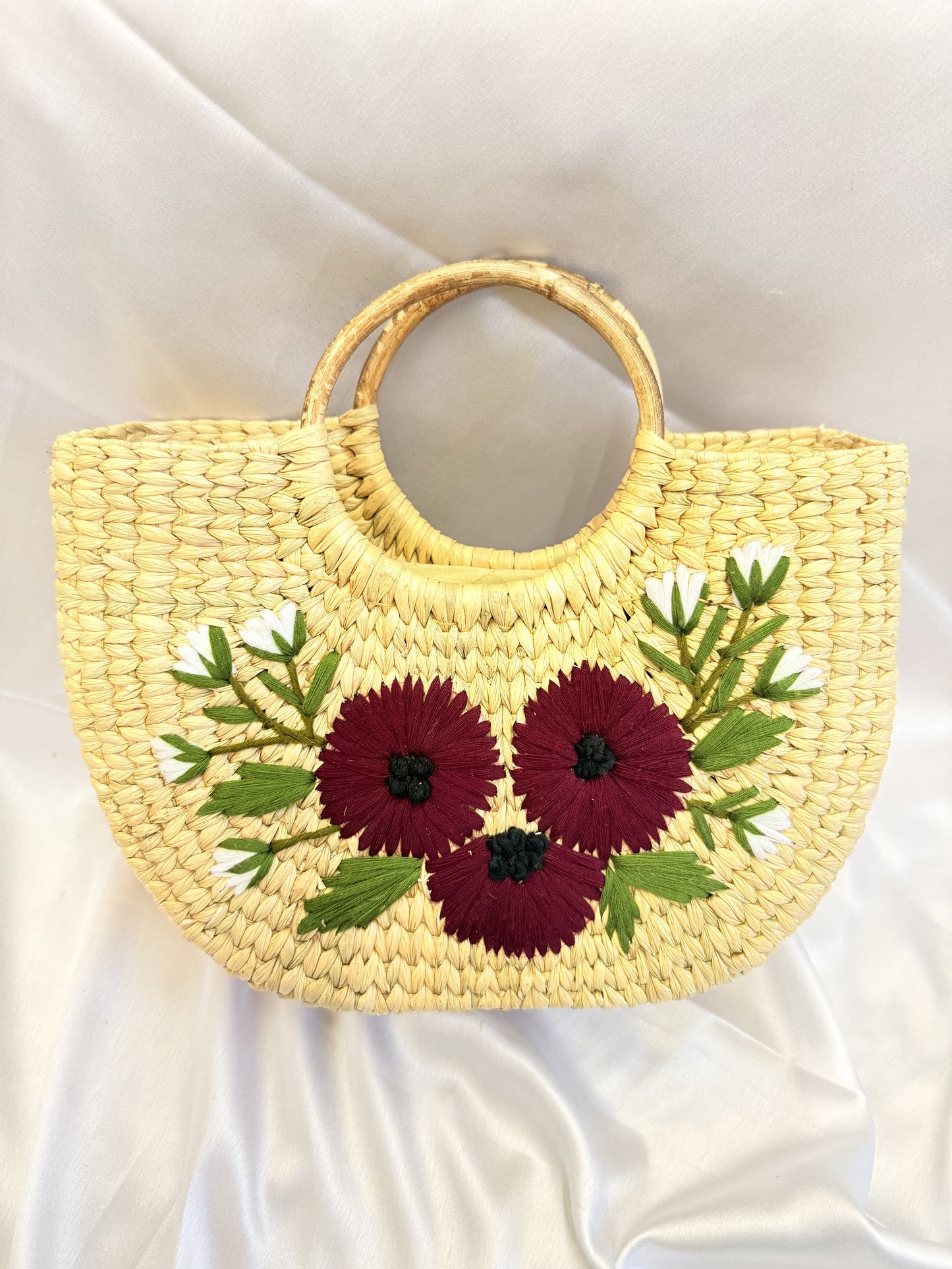 Maroon Daisy U-Shape Kauna Embroidery Bag