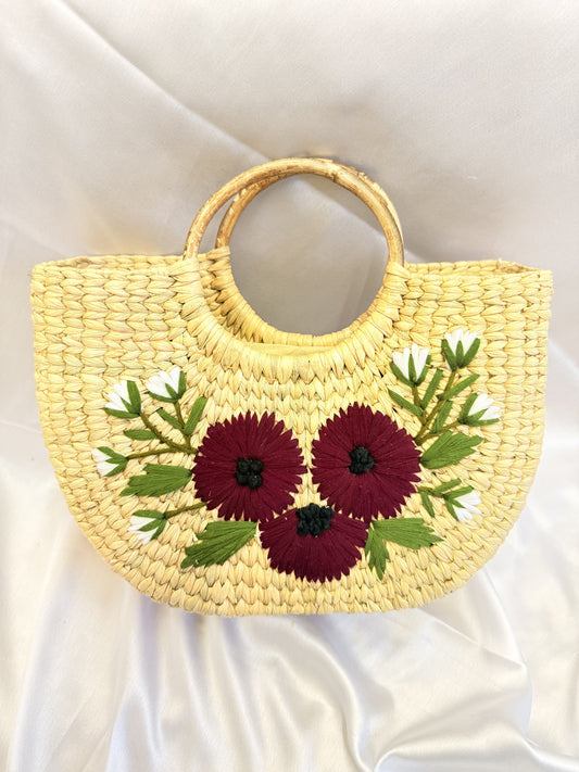 Maroon Daisy U-Shape Kauna Embroidery Bag