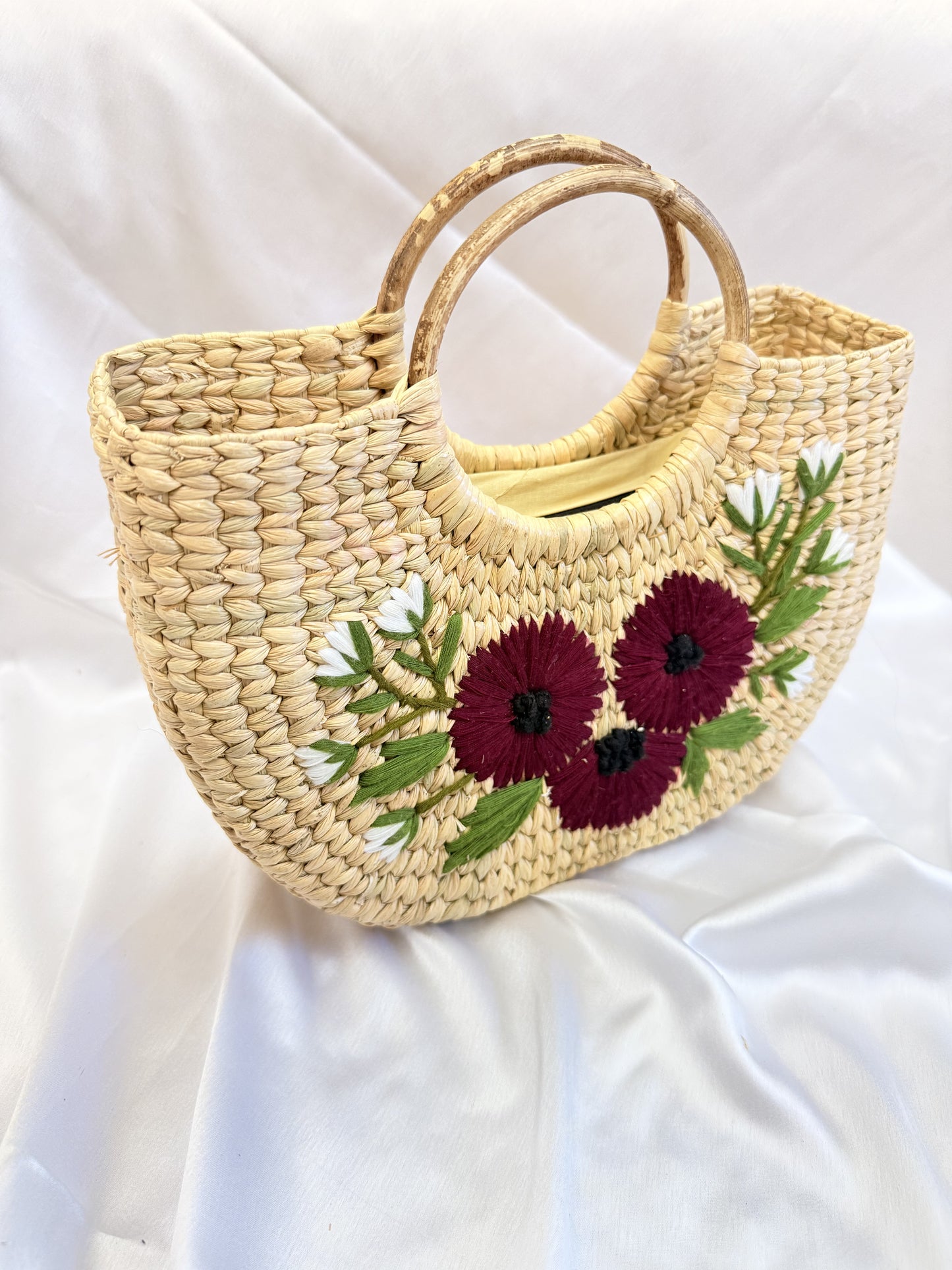 Maroon Daisy U-Shape Kauna Embroidery Bag