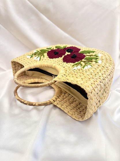 Maroon Daisy U-Shape Kauna Embroidery Bag