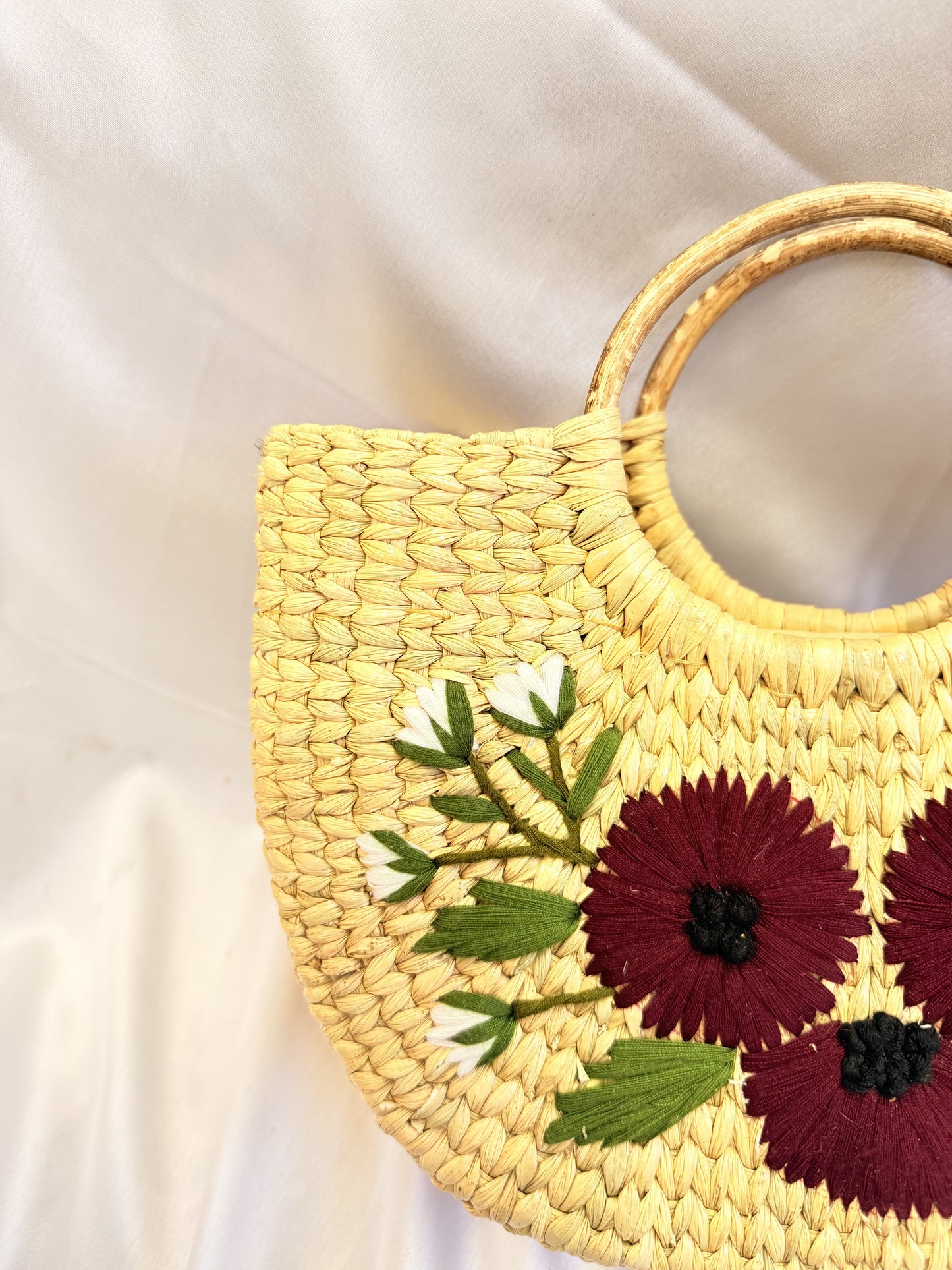 Maroon Daisy U-Shape Kauna Embroidery Bag