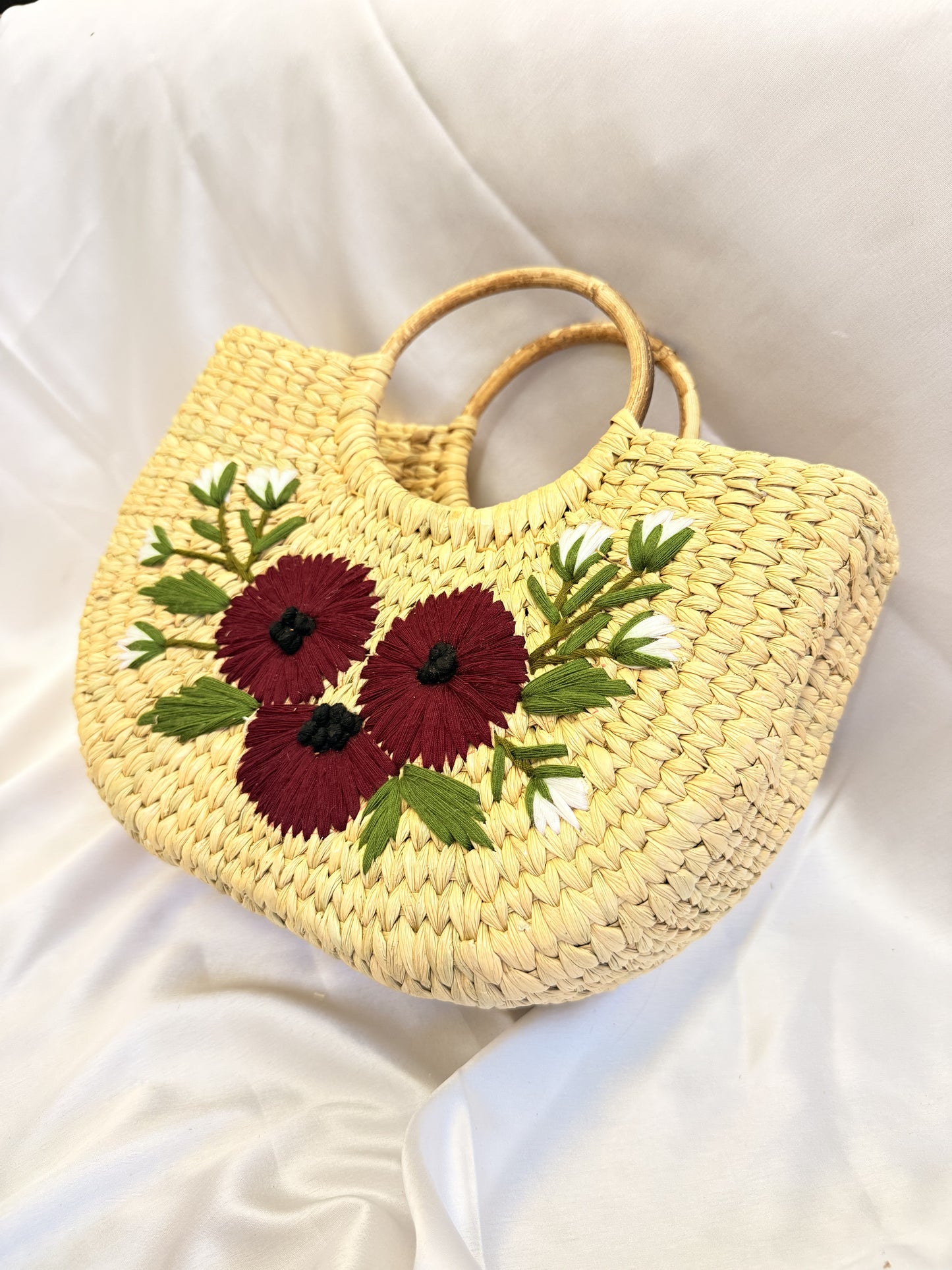 Maroon Daisy U-Shape Kauna Embroidery Bag