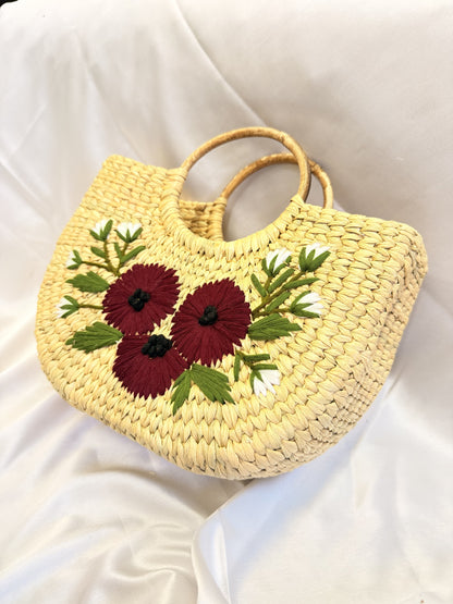 Maroon Daisy U-Shape Kauna Embroidery Bag