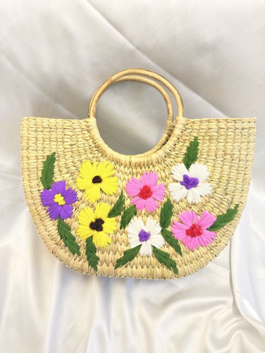 Multi-Flower U-Shaped Kauna Embroidery Bag