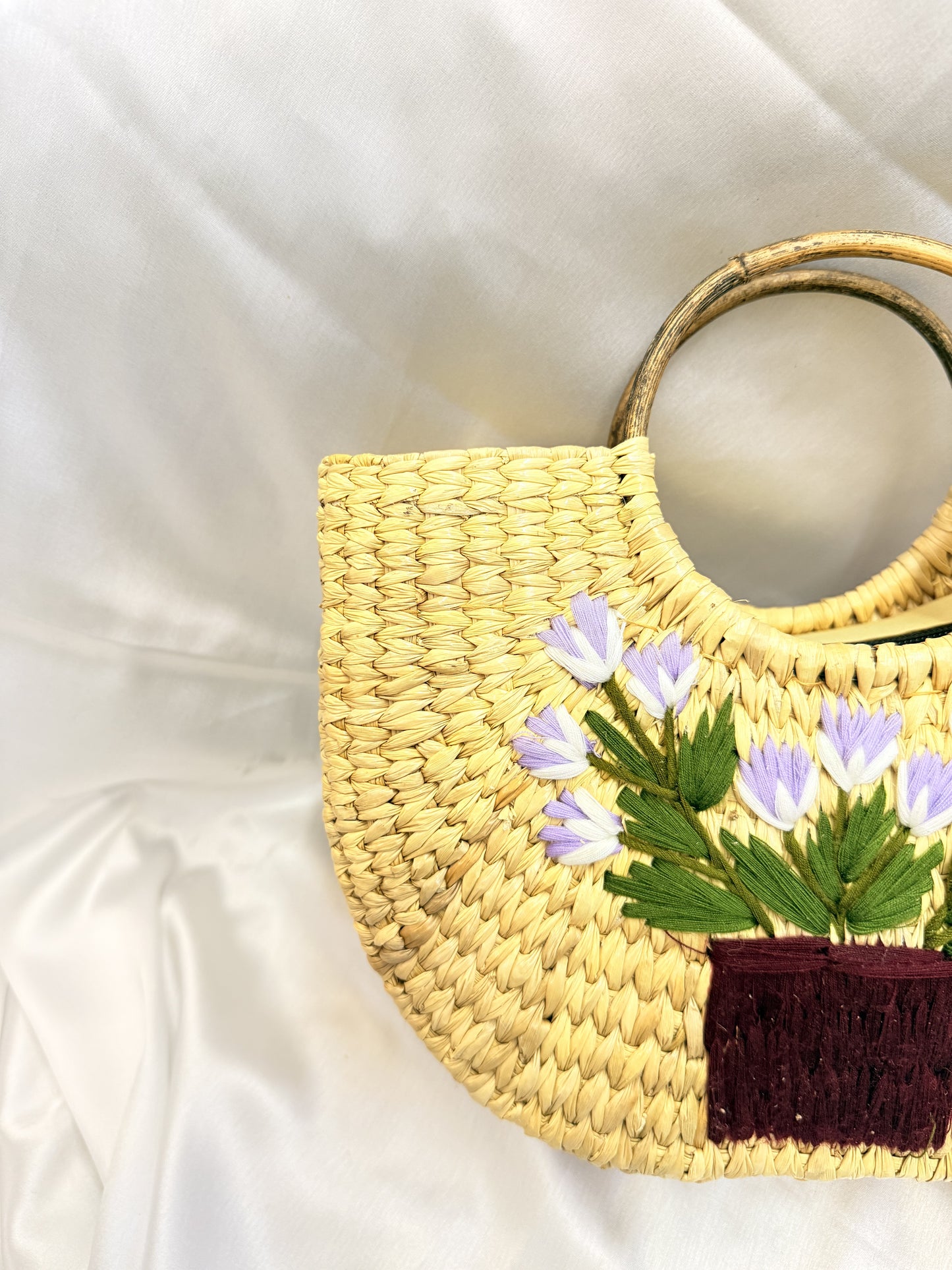 Lilac Floral Pot U-Shape Kauna Embroidery Bag