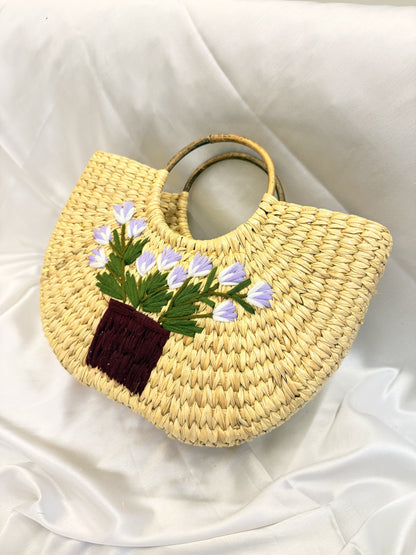 Lilac Floral Pot U-Shape Kauna Embroidery Bag
