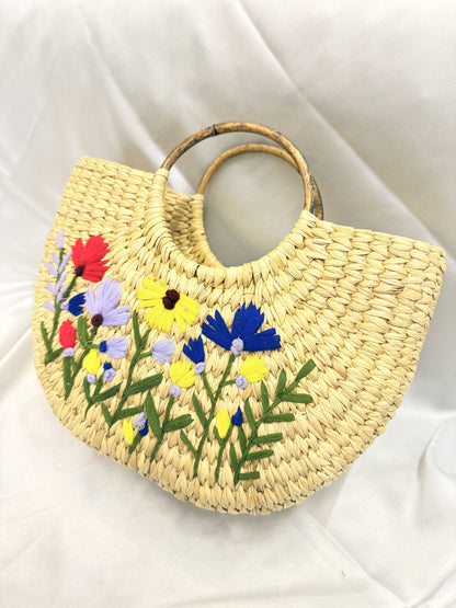 Multi-Floral U-Shaped Kauna Embroidery Bag