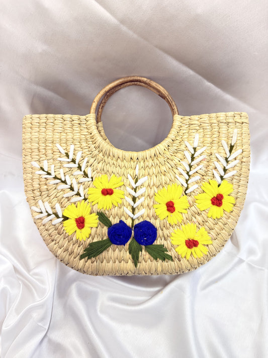 Yellow White Daisy U-Shaped kauna Embroidery Bag